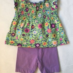 Floral Top & Purple Bike Shorts Outfit Sz 80 & 90